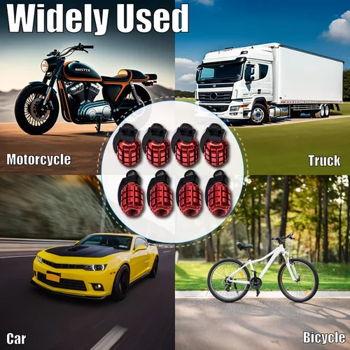 Miniatura 4 de 8 tapas de vástago de válvula de neumático, tapas de válvula de neumático de acero inoxidable para automóviles, camiones, SUV, motocicletas, Rojo