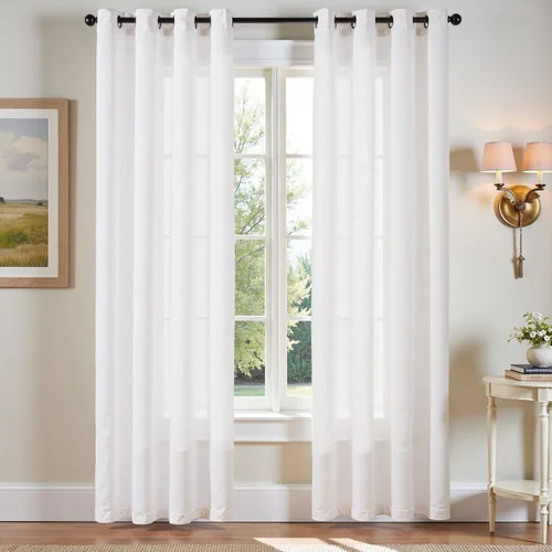 Miniatura 55 de jinchan Cortinas de 108 pulgadas Mezcla de Lino de Lino Semi Transparentes Filtrado de Luz y Resplandor Cortinas Extra Largas para Sala de Estar