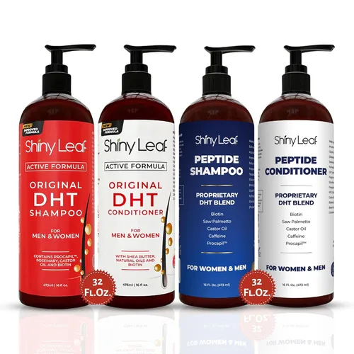 Shiny Leaf Paquete de crecimiento del cabello, paquete de champú y acondicionador DHT Blocker & Peptide - Tratamiento de biotina antiadelgazamiento