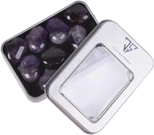 Miniatura 3 de Justinstones Caja de regalo de piedra preciosa natural de amatista curativa de 1 pulgada, mini bolsillo de corazón hinchado, caja de regalo
