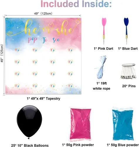 Miniatura 5 de Juego de dardos de revelación de género para bebé, globo de revelación para niña o niño, polvo rosa y azul para fiesta de él o ella, kit