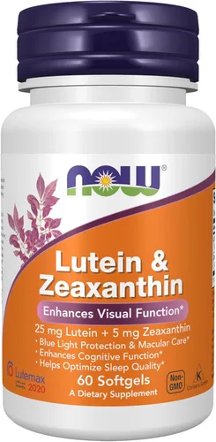 NOW Foods Suplementos, luteína y zeaxantina con 25 mg de luteína y 5 mg de zeaxantina, 60 cápsulas blandas