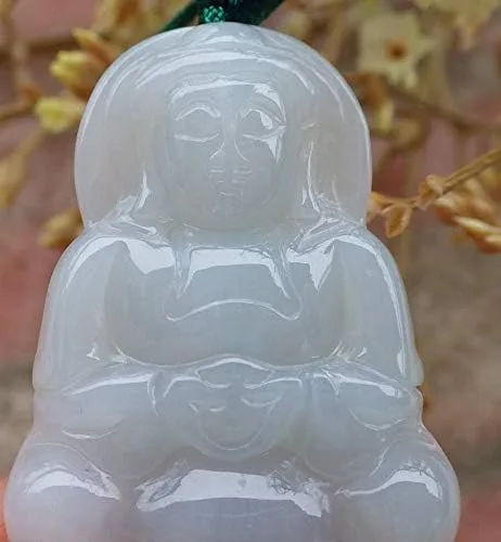 Miniatura 4 de gojade Certificado ICY Blanco 100% Natural A Jade Jadeita Colgante Guanyin Kwan Yin Lotus Flower Collar 464900 GS