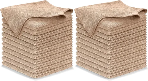 USANOOKS Paño de limpieza de microfibra, color beige, 24 piezas (12.5 x 12.5 pulgadas), alto rendimiento, 1200 lavados, toalla de automóvil ultra