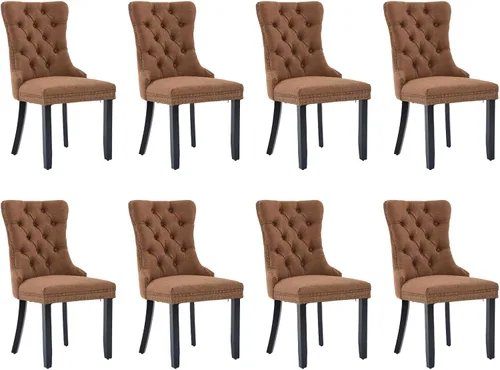 Miniatura 88 de SoarFlash Juego de 2 sillas de comedor de tela de lino, sillas de comedor tapizadas con ribete de cabeza de clavo y patas de madera de color claro