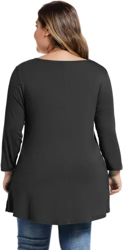 Miniatura 3 de MONNURO Blusa básica de manga 34 para mujer, estilo casual, ajuste holgado, talla grande, túnica