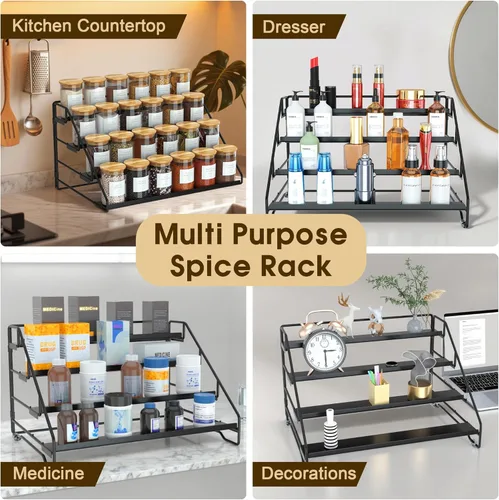 Miniatura 7 de Jolitac Organizador de especias de 4 niveles, estante ajustable de profundidad, estante de especias de metal, perfecto para almacenamiento