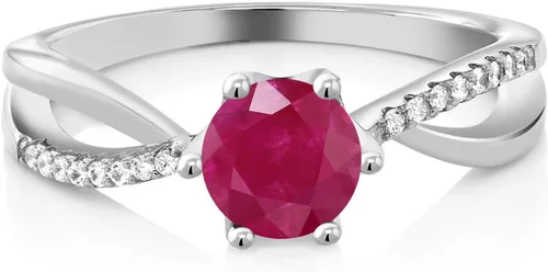 Miniatura 2 de Gem Stone King Anillo de compromiso de boda de plata de ley 925 con piedras preciosas de rubí rojo y rubí para mujer, 6 puntas