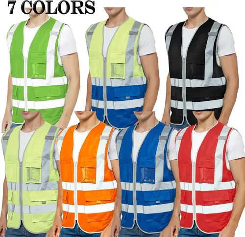 Miniatura 4 de TopTie Personaliza tu logotipo reflectante chaleco de seguridad cremallera frontal con 9 bolsillos, cumple con las normas ANSI/ISEA Clase 2 Azul