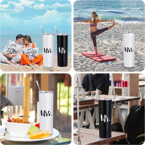Miniatura 4 de Qtencas Mr and Mrs - Juego de vasos aislados de acero inoxidable, 20 onzas, regalos de boda para parejas