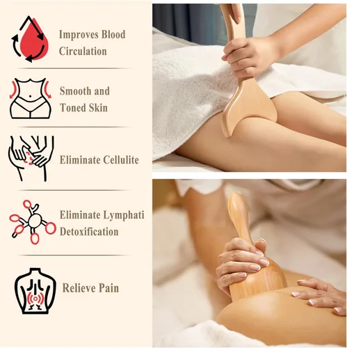 Miniatura 2 de Xokocli Herramientas de masaje de terapia de madera 5 en 1, masajeador de drenaje linfático para aliviar el dolor muscular Kit de maderoterapia