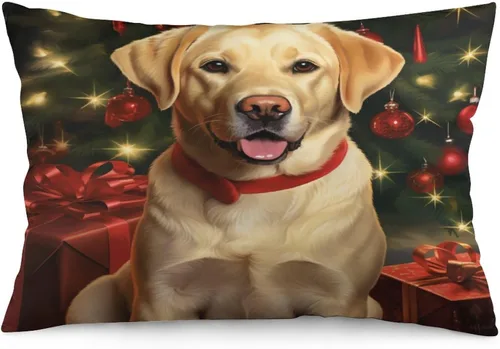 Miniatura 25 de Yellow Lab - Fundas de cojín de Navidad de 12 x 20 pulgadas, diseño de retrato de perro amarillo serio, labrador retriever, fundas de almohada