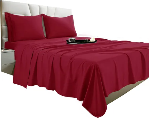 Miniatura 19 de Vacco Juego de sábanas tamaño Queen, sábanas y fundas de almohada de 4 piezas para hotel de lujo de la serie 1800, sábanas ultrasuaves