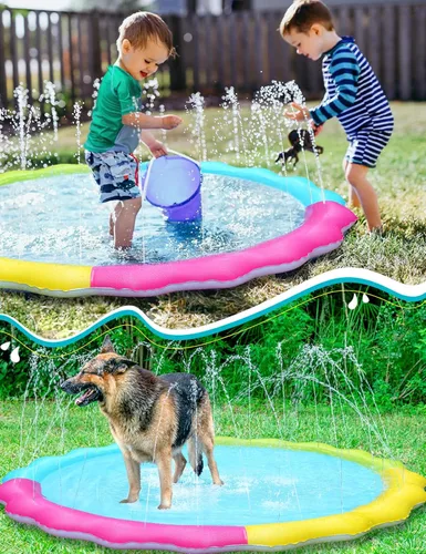 Miniatura 4 de Jasonwell - Alfombrilla con rociador para niños, alfombrilla de juego al aire libre, juguetes de agua inflables, almohadilla de salpicaduras