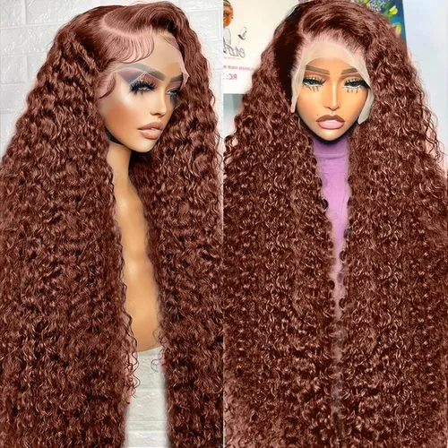 Miniatura 21 de 200% de densidad 13X6 Peluca de encaje frontal con reflejos ombre de pelo humano para mujeres, peluca de encaje frontal color naranja rojizo