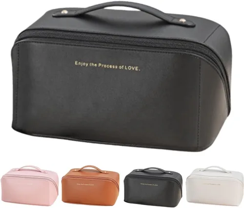 Miniatura 23 de Bolsas de maquillaje a cuadros de gran capacidad, bolsas de cosméticos portátiles de viaje, bolsa de aseo abierta y plana para mujeres y niñas