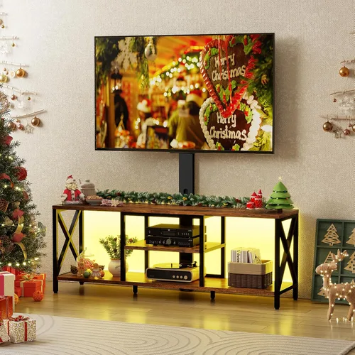 Miniatura 10 de Flycity Soporte de TV con soporte y luces LED, soporte universal para TV de 32 a 75 pulgadas, centro de entretenimiento con almacenamiento, mesa