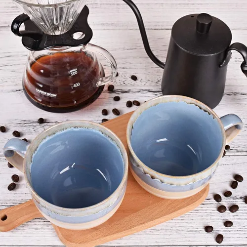 Miniatura 6 de Bosmarlin Juego de 2 tazas de café grandes de cerámica, tazas de café jumbo de gres para oficina y hogar, 16 onzas, aptas para lavavajillas y Azul