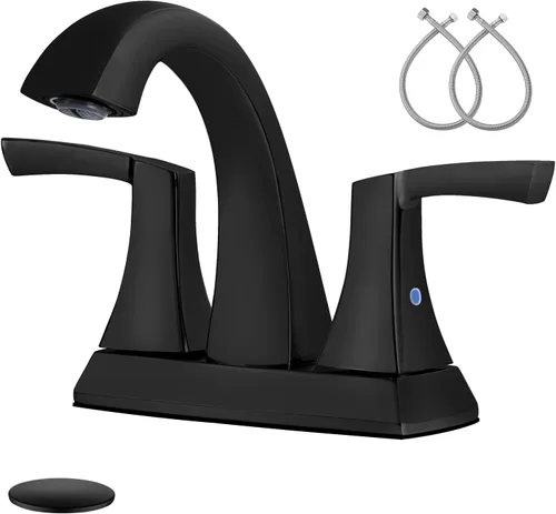 Miniatura 8 de VXV Grifo de baño de níquel cepillado, 2 manijas de arco bajo, grifos de lavabo de baño de 4 pulgadas con drenaje emergente y líneas de suministro
