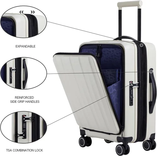 Miniatura 2 de VERAGE Greenwich EXT equipaje de mano, maleta rígida con ruedas giratorias con bolsillo frontal para viajes, aprobado por la TSA, Blanco, Recyle