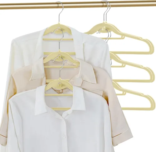 Miniatura 2 de Perchas de terciopelo para ropa, delgadas, apilables, antideslizantes, color beige, para ahorrar espacio, perchas resistentes para adultos