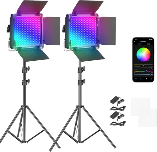 Miniatura 12 de NEEWER Luz de video LED RGB 660 PRO II mejorada con control de aplicación y kit de soporte de trípode, 2 paquetes de 50 W/1% de atenuación