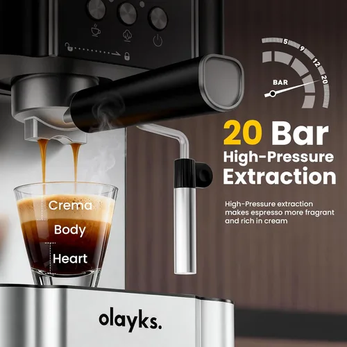 Miniatura 2 de Cafetera profesional de 20 bares, semiautomática con vaporizador de leche, máquina todo en uno con tanque extraíble de 1.8 L para capuchino