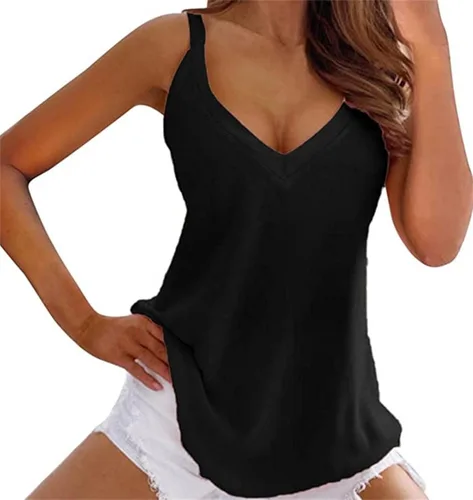 Miniatura 2 de Camisa de verano para mujer, casual, cuello en V, sin mangas, chaleco de color sólido, camiseta sin botones, sin mangas, novedad en 2022