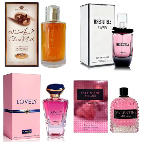 Miniatura 32 de AFLUXE Set de perfume para mujer, 4 piezas, colección Eau De Parfum de larga duración, almizcle Choco/Milano Mujer/6pm Rosa/7AM Fresh