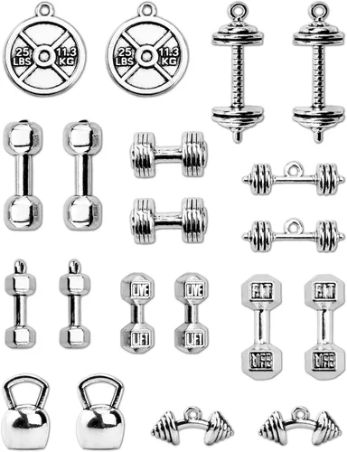JIALEEY Colección de dijes deportivos mixtos para hervidor de agua, mancuernas y pesas, dijes deportivos para bricolaje, fitness, collares, joyería,