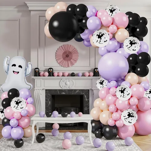 Miniatura 2 de Kit de guirnalda de arco de globos de Halloween rosa, globos de 18 pulgadas, 10 pulgadas, 5 pulgadas, negro, rosa, morado con globos de aluminio