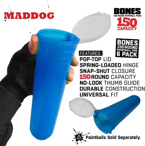 Miniatura 5 de Maddog 150 cápsulas redondas de paintball de huesos Tubos duraderos de recarga rápida para torneos y recreativos Speedball Woodsball Paquete de 6