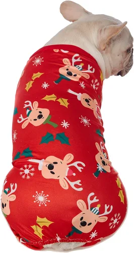 Miniatura 5 de Camisa de Navidad para perro Reno, ropa para mascotas, 100% algodón, pijama para cachorros, disfraces de Navidad para perros (M)
