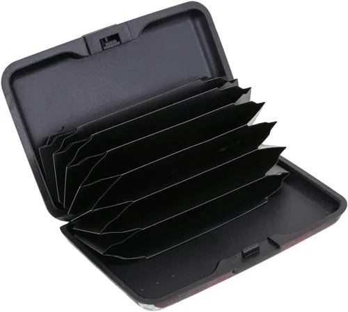 Miniatura 141 de ELFISH Mini cartera de aluminio RFID para tarjetas de crédito, funda de identificación de metal para hombres y mujeres, Happy Flower, Cartera Rfid