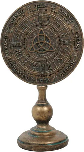 Ebros Gift Wicca Paranormal Celta Sabbat Rune Symbols Triqueta Triquetra Knotwork Wheel of the Year Escritorio Figurine Stand Escultura Pagan Witch