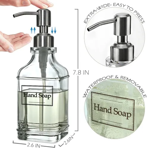 Miniatura 5 de JASAI Dispensador de jabón de diseño antiguo con bomba de acero inoxidable 304 a prueba de óxido, dispensador de jabón de vidrio recargable con 10