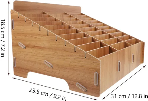 Miniatura 2 de Ciieeo Organizador de escritorio de madera, caja de almacenamiento para teléfono, 30 rejillas, compartimento para el aula, organizador de escritorio