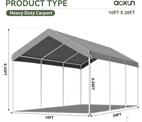 Miniatura 8 de Aoxun - Cochera portátil y resistente de 10x20 pies con toldo y resistencia al viento, tienda para auto al aire libre con dosel resistente a