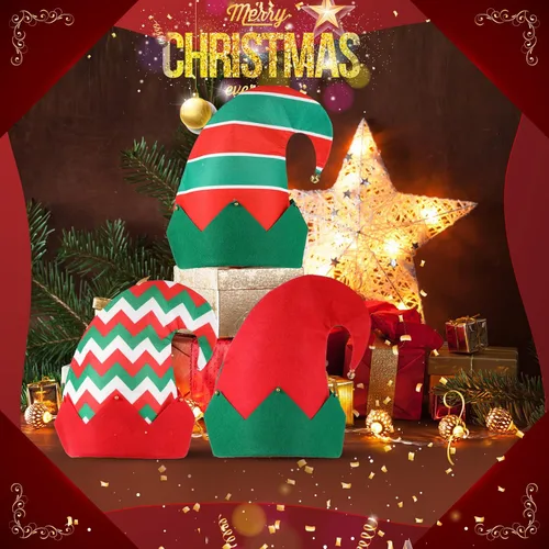 Miniatura 6 de Yaomiao 12 sombreros de fieltro de elfo de Navidad, sombreros de elfo verde y rojo a granel con campana, sombrero de Papá Noel para fiestas