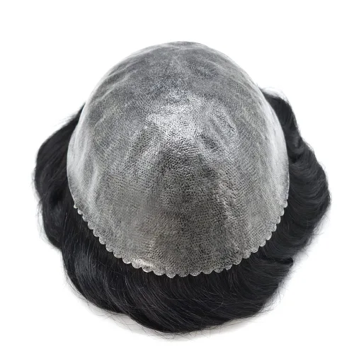 Miniatura 4 de Toupee para hombres de piel fina inyección de PU unidad de peluca para hombre, pieza de cabello humano natural real, sistema de reemplazo