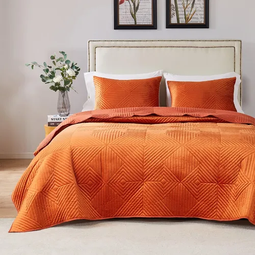Miniatura 12 de Greenland Home Fashions Juego de edredón de terciopelo finamente cosido, 2 piezas, individual, rojo Riviera