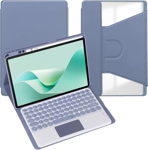 Miniatura 30 de Funda para tableta Samsung Galaxy Tab A8 de 10.5 pulgadas, teclado redondo inalámbrico desmontable Bluetooth, cubierta trasera transparente