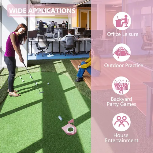 Miniatura 6 de Paquete de 9 tazas de golf con banderas, ayudas de entrenamiento de golf de plástico con recuperador de pelotas de golf, juego de agujeros de Rosado