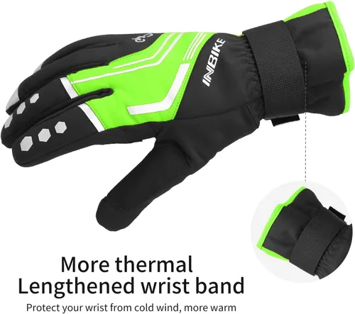 Miniatura 8 de INBIKE Guantes de ciclismo para hombre de invierno resistentes al viento, almohadillas térmicas reflectantes de gel pantalla táctil