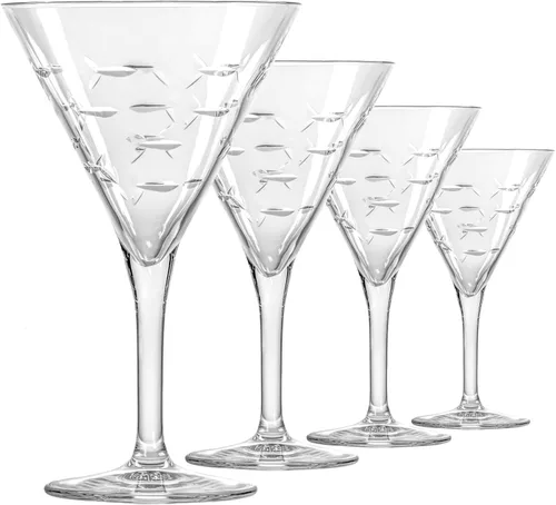 Miniatura 20 de Rolf Glass School of Fish - Copas de vino blanco de 12 onzas, juego de 4 copas de vino sin plomo, copas de vino grabadas con rueda de diamante, 12oz