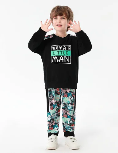 Miniatura 2 de KANGKANG Conjunto de sudadera de manga larga con estampado de letras para niños pequeños, conjunto de pantalones con estampado de dinosaurio
