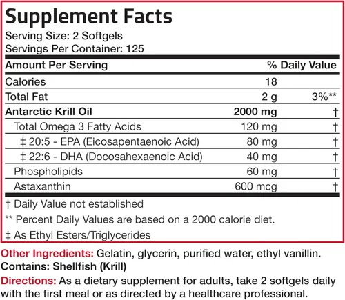 Miniatura 8 de Bronson Aceite de krill antártico 2000 mg con omega-3 EPA, DHA, astaxantina y fosfolípidos, 250 cápsulas blandas (125 porciones)