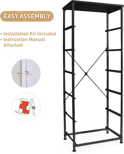 Miniatura 9 de Mifuro Cómoda alta para dormitorio con 6 cajones, torre organizadora de almacenamiento vertical, cómoda con cubos de tela, marco de acero, parte