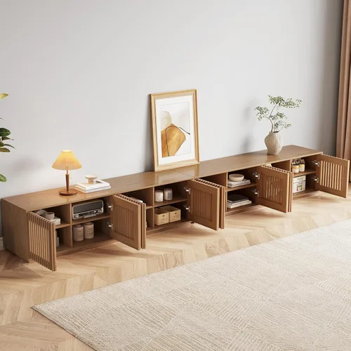 Miniatura 3 de Soporte de TV grande de 2 piezas, centro de entretenimiento con 8 puertas y orificio para cable, consola de TV de 126 pulgadas para sala de estar