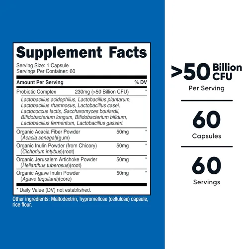 Miniatura 2 de Nutricost Probiotic Complex - 50 mil millones de UFC, 60 cápsulas - Probiótico para hombres y mujeres - Cápsulas vegetarianas, sin OMG, sin gluten